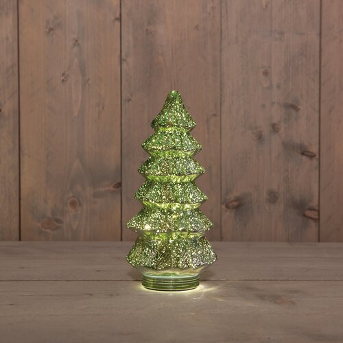 Anna's Collection KERSTBOOMPJE GLAS 10LED 3XAAA BATTERIJ MET TIMER 13,5X26CM METALLIC GROEN