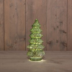 Anna's Collection KERSTBOOMPJE GLAS 10LED 3XAAA BATTERIJ MET TIMER 13,5X26CM METALLIC GROEN