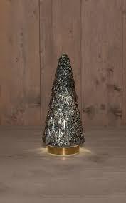 Anna's Collection Kerstboompje Glas 10Led Op Batterij Met Timer 28.5X13Cm Metallic Antraciet