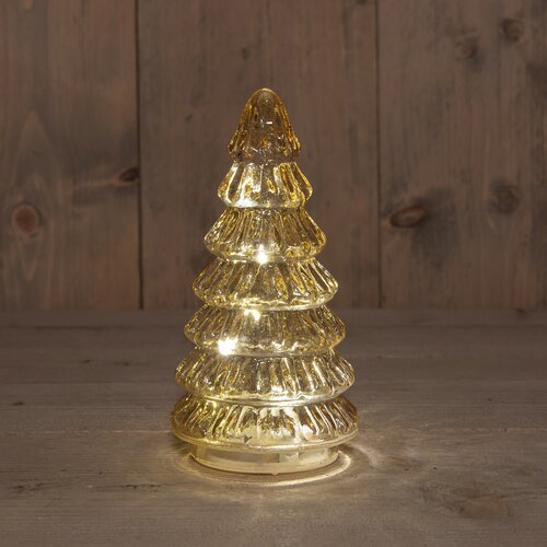 Anna's Collection KERSTBOOMPJE GLAS 10LED OP BATTERIJ MET TIMER 18.5X9.5CM AMBER
