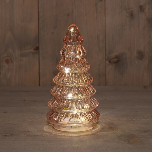 Anna's Collection KERSTBOOMPJE GLAS 10LED OP BATTERIJ MET TIMER 18.5X9.5CM ROZE
