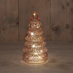 Anna's Collection KERSTBOOMPJE GLAS 10LED OP BATTERIJ MET TIMER 18.5X9.5CM ROZE