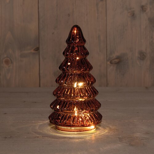 Anna's Collection KERSTBOOMPJE GLAS 10LED OP BATTERIJ MET TIMER 18.5X9.5CM BORDEAUX