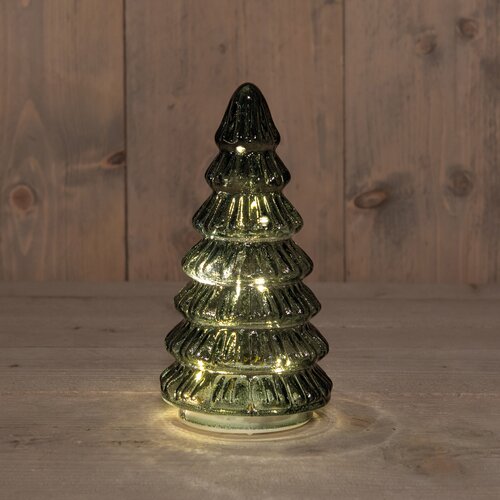 Anna's Collection KERSTBOOMPJE GLAS 10LED OP BATTERIJ MET TIMER 18.5X9.5CM GROEN
