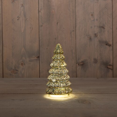 Anna's Collection KERSTBOOMPJE GLAS 10LED OP BATTERIJ MET TIMER 18.5X9.5CM METALLIC GOUD