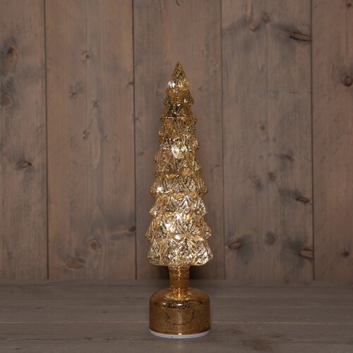 Anna's Collection Kerstboompje Glas Draaiend 15 Led Op 3Aa Batterij Met Timer 9.5X38Cm Goud - afbeelding 1