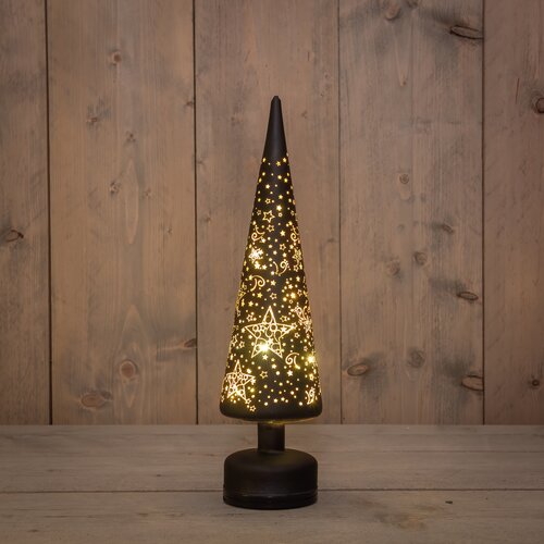 Anna's Collection KERSTBOOMPJE GLAS DRAAIEND LED  BATTERIJ EN USB AANSLUITING 10X39CM ZWART/GOUD STE