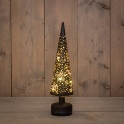 Anna's Collection KERSTBOOMPJE GLAS DRAAIEND LED  BATTERIJ EN USB AANSLUITING 10X39CM ZWART/GOUD STE