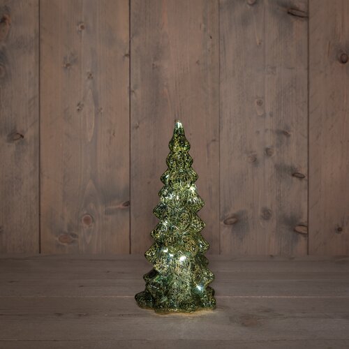 Anna's Collection Kerstboompje Glas Led Op Batterij Met Timer 25X11Cm Groen