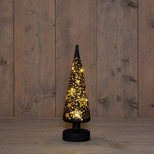 Anna's Collection KERSTBOOMPJE GLAS MET STERREN 10LED WARM WIT OP 3AA BATTERIJ MET TIMER 30X9CM ZWAR