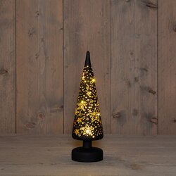 Anna's Collection KERSTBOOMPJE GLAS MET STERREN 10LED WARM WIT OP 3AA BATTERIJ MET TIMER 30X9CM ZWAR