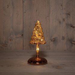 Anna's Collection Kerstboompje Op Stam Glas Led Op Batterij Met Timer H20.5Cm Mercury Bruin