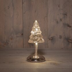 Anna's Collection Kerstboompje Op Stam Glas Led Op Batterij Met Timer H20.5Cm Mercury Zilver
