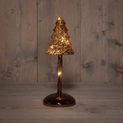 Anna's Collection Kerstboompje Op Stam Glas Led Op Batterij Met Timer H25.5Cm Mercury Bruin