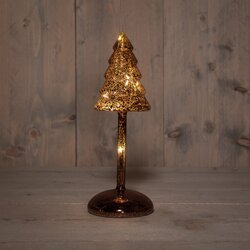 Anna's Collection Kerstboompje Op Stam Glas Led Op Batterij Met Timer H25.5Cm Mercury Bruin