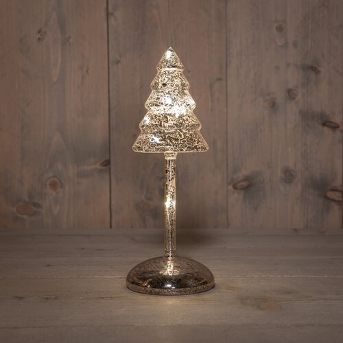 Anna's Collection Kerstboompje Op Stam Glas Led Op Batterij Met Timer H25.5Cm Mercury Zilver