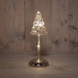 Anna's Collection Kerstboompje Op Stam Glas Led Op Batterij Met Timer H25.5Cm Mercury Zilver
