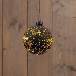 Anna's Collection KERSTHANGER BAL GLAS MET STERREN 10LED WARM WIT OP 2AAA BATTERIJ MET TIMER D12CM Z