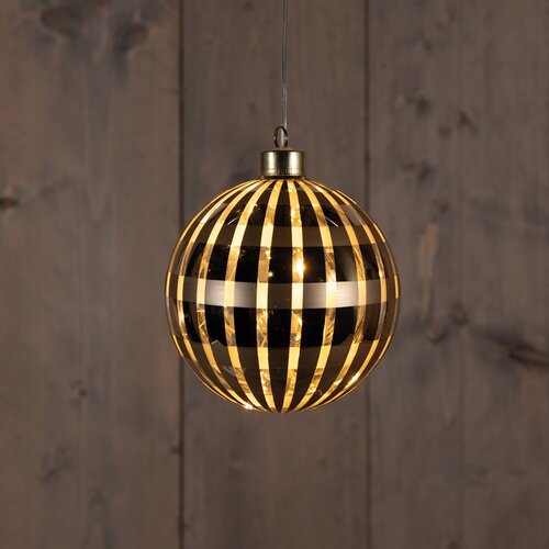 Anna's Collection Kersthanger Bal Glas Ruit 10Led Classic Warm Op 2Aaa Batterij Met Timer D12Cm Goud - afbeelding 1