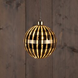 Anna's Collection Kersthanger Bal Glas Ruit 10Led Classic Warm Op 2Aaa Batterij Met Timer D12Cm Goud - afbeelding 1
