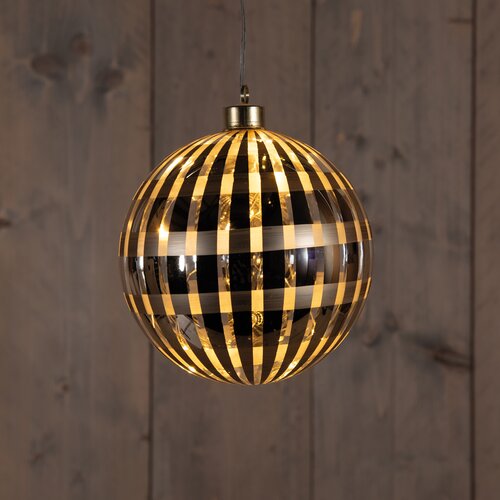 Anna's Collection Kersthanger Bal Glas Ruit 12Led Classic Warm Op 2Aaa Batterij Met Timer D15Cm Goud - afbeelding 1