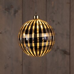 Anna's Collection Kersthanger Bal Glas Ruit 12Led Classic Warm Op 2Aaa Batterij Met Timer D15Cm Goud - afbeelding 1