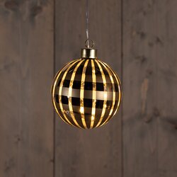 Anna's Collection Kersthanger Bal Glas Ruit 8Led Classic Warm Op 2Aaa Batterij Met Timer D10Cm Goud - afbeelding 1