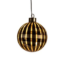 Anna's Collection Kersthanger Bal Glas Ruit 8Led Classic Warm Op 2Aaa Batterij Met Timer D10Cm Goud - afbeelding 2
