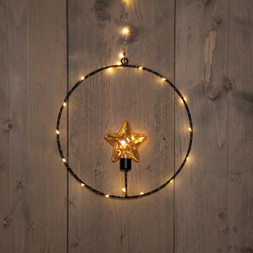Anna's Collection kersthanger cirkel met sterlampje 30 led lampjes Ø 25cm classic warm zwart