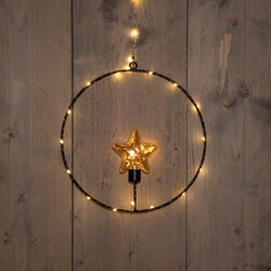 Anna's Collection kersthanger cirkel met sterlampje 30 led lampjes Ø 25cm classic warm zwart