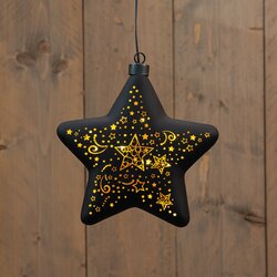 Anna's Collection KERSTHANGER STER GLAS MET STERREN 10LED WARM WIT OP 2AAA BATTERIJ MET TIMER 19 CM 