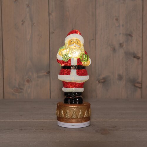 Anna's Collection KERSTMAN GLAS DRAAIEND LED OP VOET OP BATTERIJ EN USB C 10.5X9.5X26CM