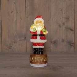 Anna's Collection KERSTMAN GLAS DRAAIEND LED OP VOET OP BATTERIJ EN USB C 10.5X9.5X26CM