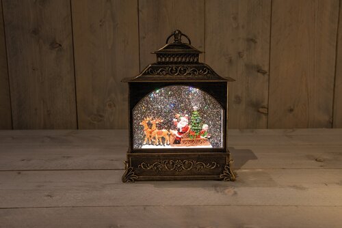 Anna's Collection lantaarn kerstman in glitterwater 22x8x29cm warm wit