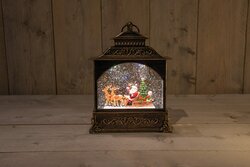 Anna's Collection lantaarn kerstman in glitterwater 22x8x29cm warm wit