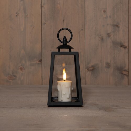Anna's Collection Lantaarn Met Druipkaars 3D Vlam Op Batterij Met Timer 10X10X20.5Cm Zwart - afbeelding 1