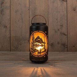 Anna's Collection LANTAARN MET HERT, KERSTBOOM EN STER OP BATTERIJ MET TIMER IP20 D12H25.5CM ZWART/G