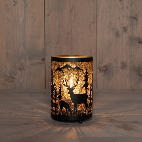 Anna's Collection LANTAARN MET RENDIER/BERGEN OP BATTERIJ MET TIMER IP20 D10.5H16CM ZWART/GOUD