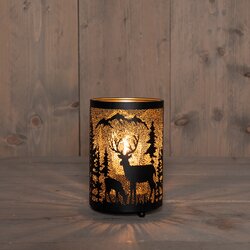 Anna's Collection LANTAARN MET RENDIER/BERGEN OP BATTERIJ MET TIMER IP20 D10.5H16CM ZWART/GOUD
