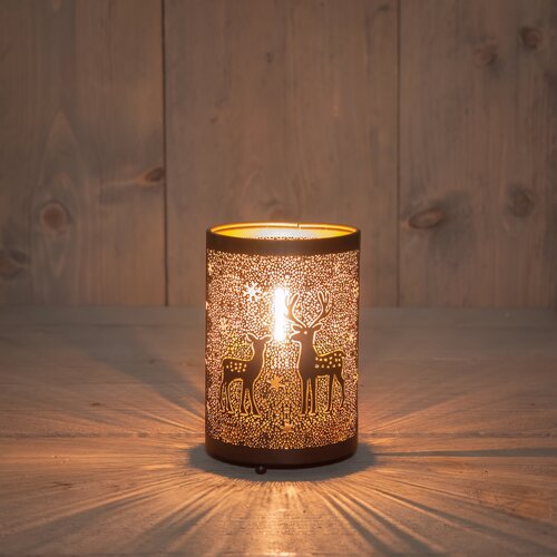 Anna's Collection LANTAARN MET RENDIEREN OP BATTERIJ MET TIMER IP20 D18,5X13CM ZWART/GOUD