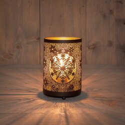 Anna's Collection LANTAARN MET SNEEUWVLOKKEN OP BATTERIJ MET TIMER IP20 D10,5X16CM ZWART/GOUD
