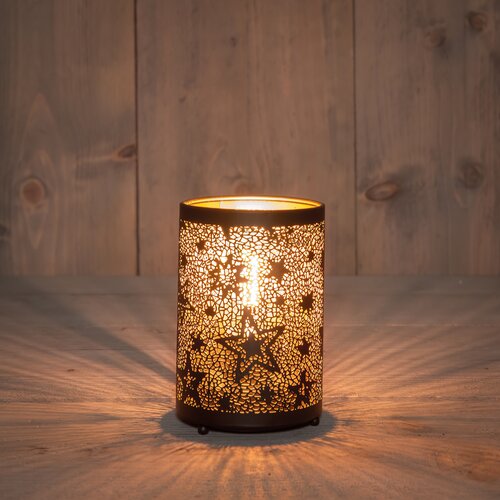 Anna's Collection LANTAARN MET STERREN OP BATTERIJ MET TIMER IP20 D8,5X13CM ZWART/GOUD