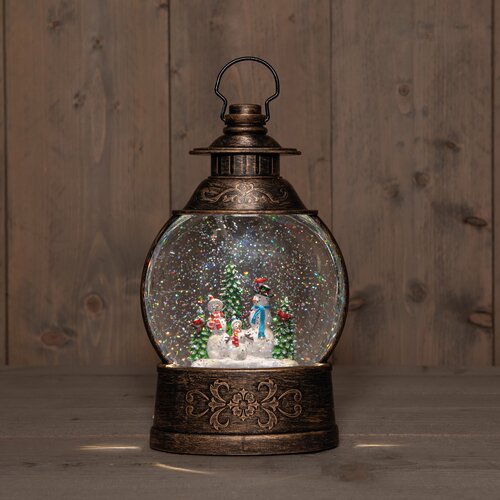 Anna's Collection lantaarn sneeuwman in glitterwater Ø16-H27cm warm wit