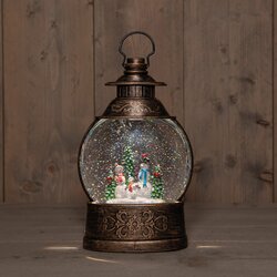 Anna's Collection lantaarn sneeuwman in glitterwater Ø16-H27cm warm wit