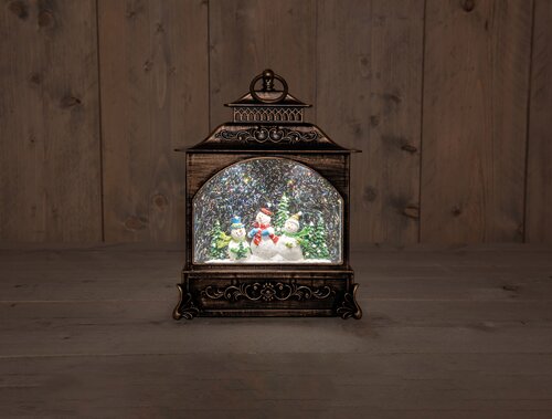 Anna's Collection lantaarn sneeuwman in glitterwater 22x8x29cm warm wit