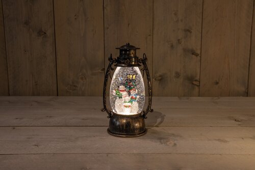 Anna's Collection lantaarn sneeuwman in glitterwater Ø14,5-h24cm warm wit