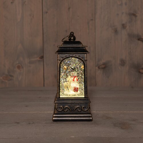 Anna's Collection LANTAARN SNEEUWPOP IN GLITTERWATER 3XAA BATTERIJ MET DC AANSLUITING 20.5X9CM WARM 