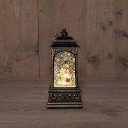 Anna's Collection LANTAARN SNEEUWPOP IN GLITTERWATER 3XAA BATTERIJ MET DC AANSLUITING 20.5X9CM WARM 