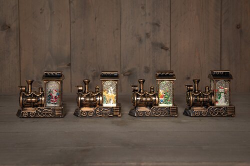 Anna's Collection lantaarn trein met glitterwater 7,5xh14cm 4 assorti in display warm wit