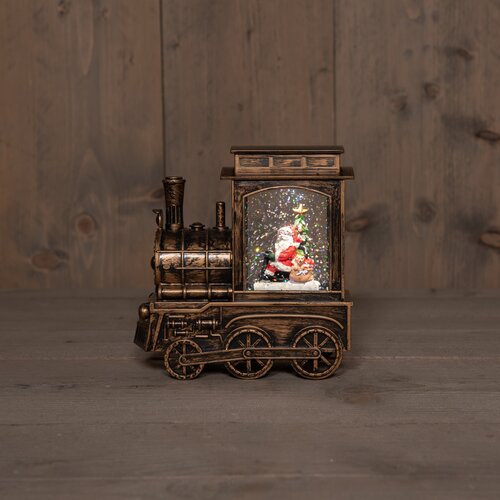 Anna's Collection lantaarn trein met kerstman in glitterwater 16x17cm warm wit